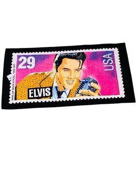 Elvis Presley 29 USA Stamp Beach Towel 1993 USPS Design Pink & Black Cotton